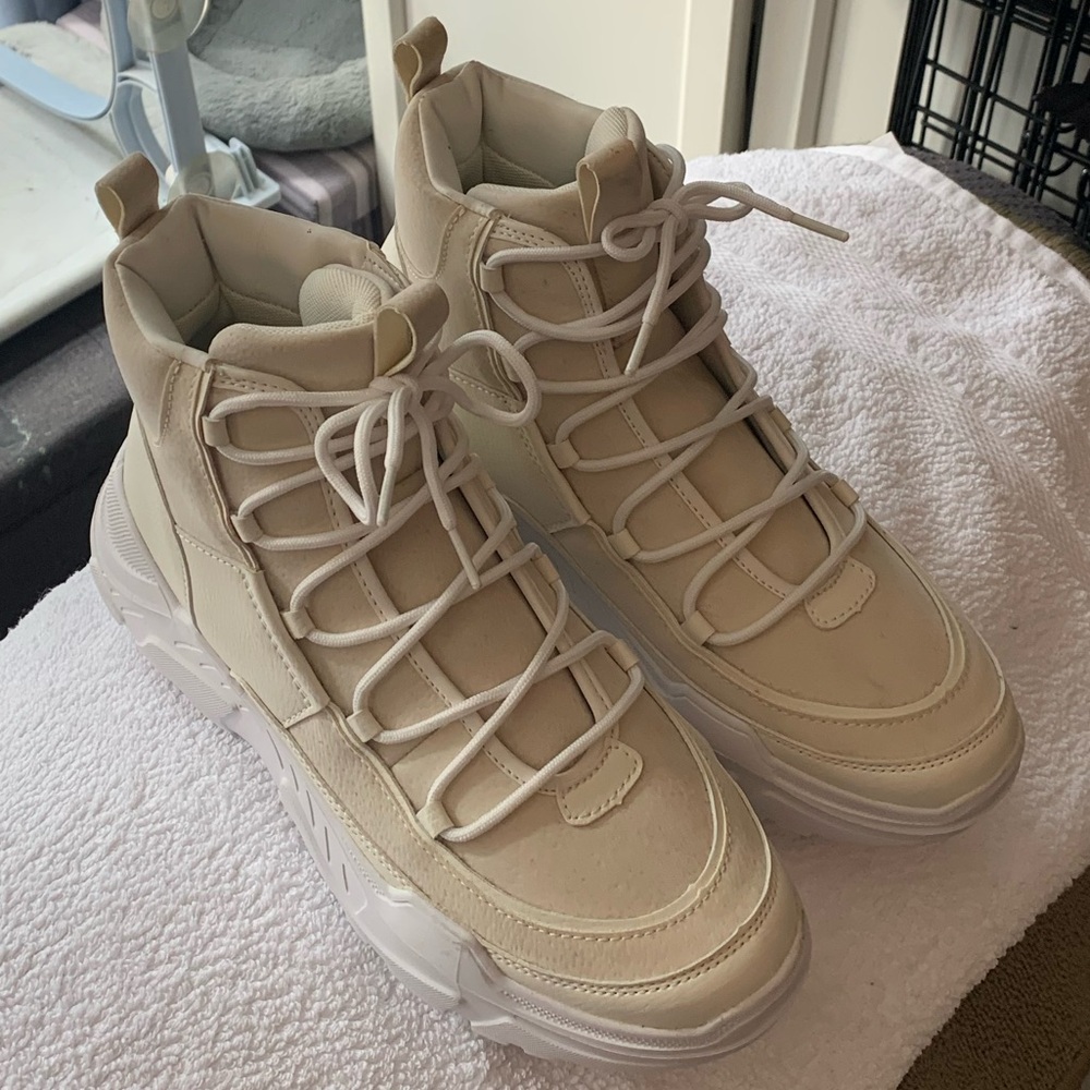 PLT Off-White/Cream High-Top Platform Sneakers